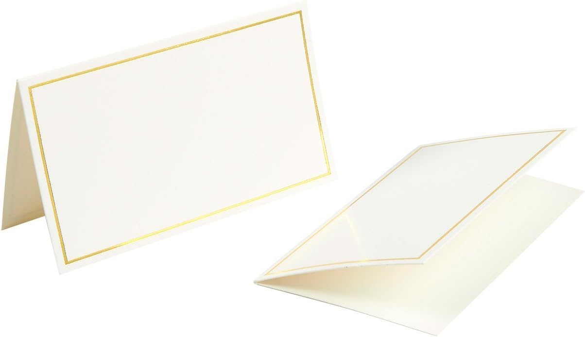Pack of 100 Place Cards - Small Tent Cards with Gold Foil Border - Perfect for Weddings, Banquets, Events, 2 x 3.5 Inches: Home & Kitchen