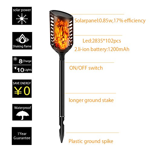 LED Solar Lights outdoor dancing Flickering Flame Waterproof Security Torch Lamp Landscape Decoration Lighting Dusk to Dawn for Driveway Yard Lawn Garden Auto On/Off(2 Pack (Black) Â¡Â­