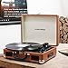 Musitrend Bluetooth Record Player Portable Suitcase Turntable with Built-in Speakers, USB/SD Recorder, Rechargable Battery, Headphone Jack, RCA line Out, Brownthumb 2