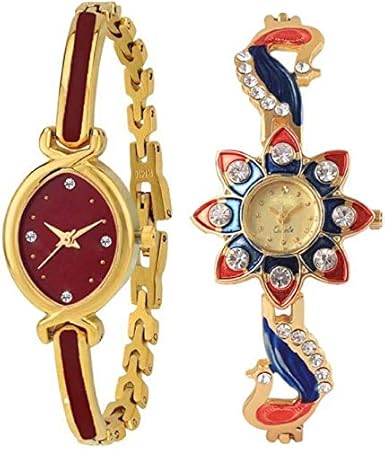 Briota White & Black Color Dial Leather Formal Watches for Girls & Women (Pack of 2 God-BR-41)