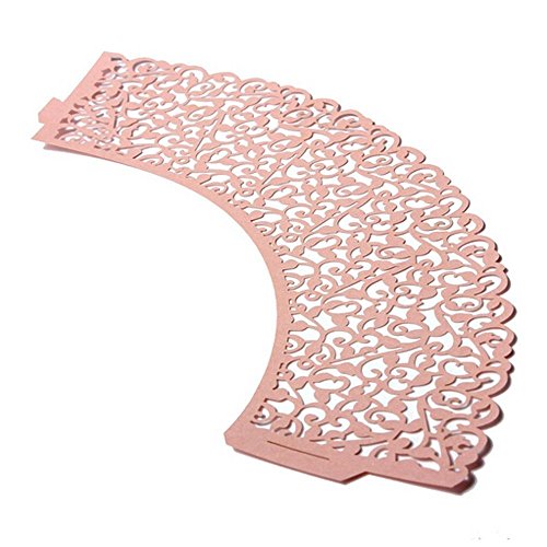 100 Pcs - Vine Cupcake Wrapper Liner Muffin Wrappers Packaging Shimmering Laser Cut for Party,Baby Shower,Birthday (Shimmery Pink)