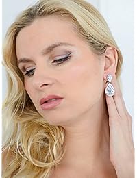 Mariell - Pendientes de novia con forma de lágrima y halos ovalados