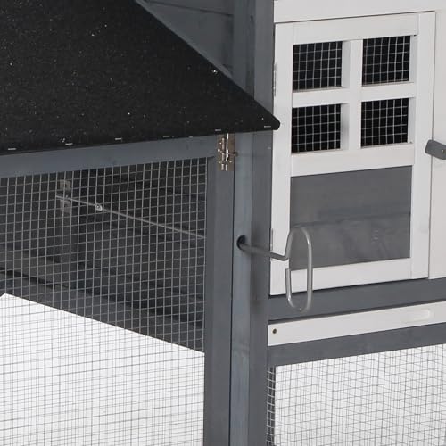 PawHut 82" Chicken Coop Wooden Rabbit Hutch Hen House Poultry Cage Pen Outdoor Backyard with Run and Nesting Box, Grey