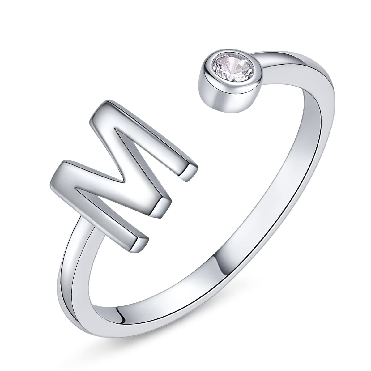 PEARLOVE 925 Sterling Silver Initial Rings for Women Girls A-Z Stackable Adjustable Silver Ring Jewelry Gifts