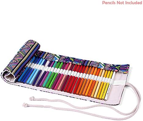 Pencil Bag 72 Slots Canvas Travel Pencil Wrap Pencil Holder for Watercolor Pencils Art Gift,Folk Style.
