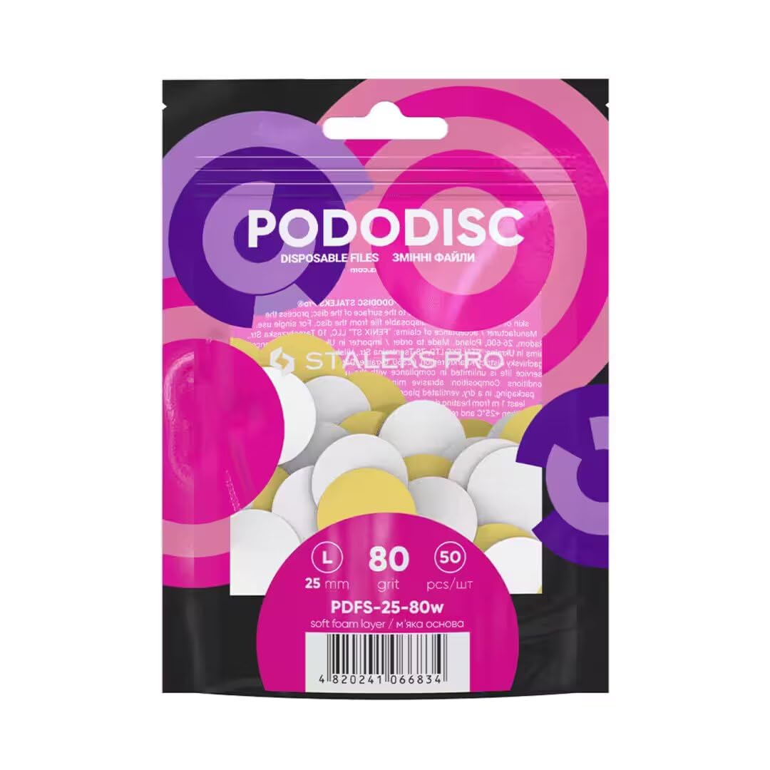 White Refill File Pads for Pedicure disc Pododisc Staleks Pro L 80 grit Box (50 pc) Pedicure Foot feet spa