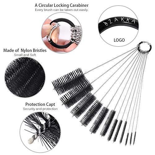 eZAKKA 9.8 Inch 12 Pieces Nylon Tube Brushes Pipe Cleaning Brush Glasses Straws Cleaning Brushes with Suction Cup Hook, Black - Thumbnail 2