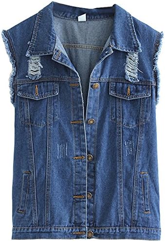 HOOBEE DENIM Women's Sleeveless Distressed Denim Vest with Pockets