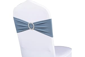 WENSINL Pack of 50 Stretch Dusty Blue Chair Sashes for Wedding, Elastic Chair Bands with Buckle Slider, Spandex Chairs Bows for Party, Without White Chair Covers (Dusty Blue)