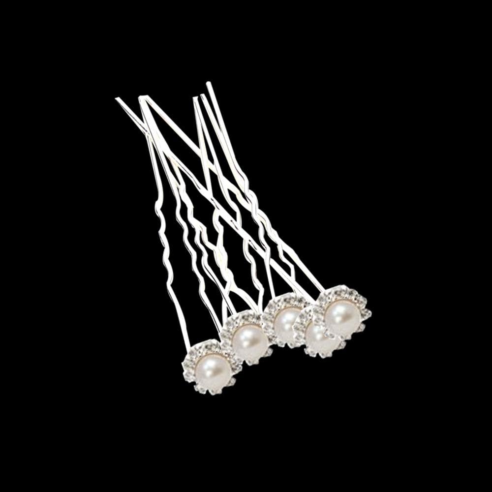 WedDecor Pearl Beige Flower Diamante Crystal Hair Pins Clips U Shaped with Zigzag Pattern for Women & Girls Wedding Bridal Party Hair Clips Accessories,Pink,10pcs - Image 3