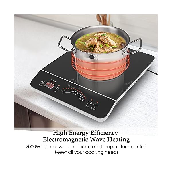 Induction Hob Portable, Single Induction Cooker, Electric Cooktop Hot Plate Ceramic Glass with Sensor Touch LED Display 3 Hours Timer 2000W