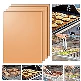 Grill Mat Set Of 4- 100% Non-stick BBQ Grill & Baking Mats - Heavy Duty, Reusable, And Easy To Clean FDA-Approved, PFOA Free,Works On Gas, Charcoal, Electric Grill, - 13 X 15.75 Inches (Golden)