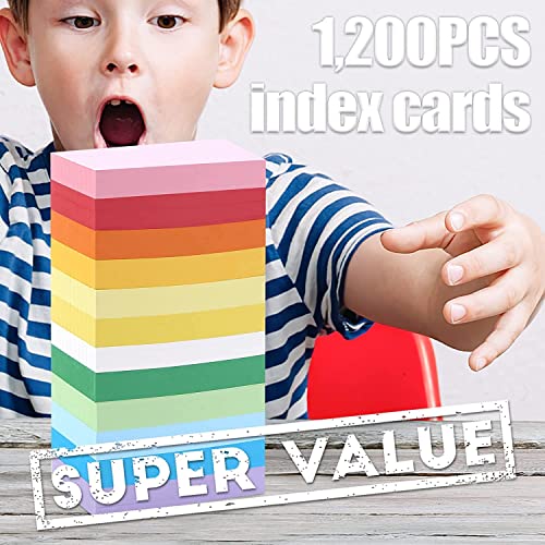 Koogel 1200PCS Colored Index Cards, Flash Cards 12 Neon Colors 3x5 Inch Study Cards with One Ruled Side One Blank Side for School Office Learning Note Taking