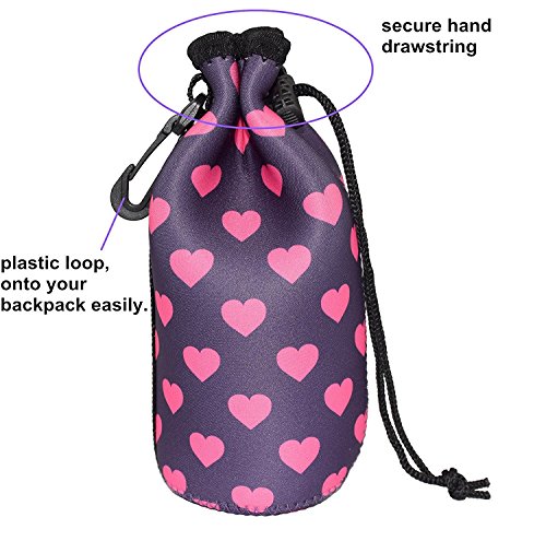 water bottle sleeve with clip, Carrier Cover Neoprene Water Bottle Drawstring Insulator Cooler Sleeve bag (Rose Red) - Thumbnail 4