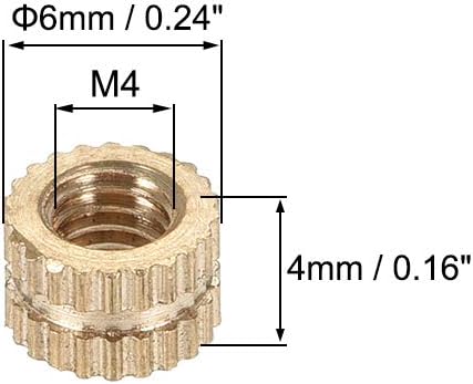 uxcell knurled Insert Nuts, 100Pcs M4 x 4mm(L) x 6mm(OD) Female Thread Brass Threaded Insert Embedment Nut for 3D Printer - Image 3