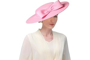 HIMESPORT Wide Brim Hats for Women Big Bowknot Formal Occasion Kentucky Cap Lady Wedding Cocktail Party Flat Top Fedoras