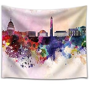 Colorful Rainbow Splattered Paint on The City of Washington DC - Fabric Tapestry, Home Decor - 51x60 inches