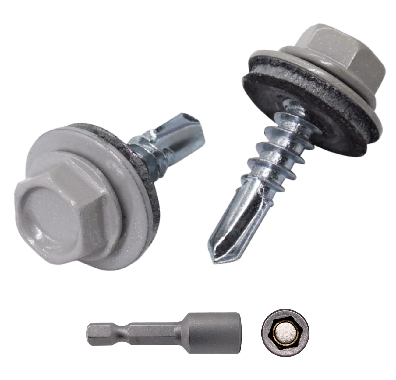 (Pack of 150 pcs) Metal Roofing Screws, 4.8 x 19 mm Self-Drilling Screws With EPDM Washers, Painted Hex Washer Head, Sheet Metal Screw (150, RAL 9006)