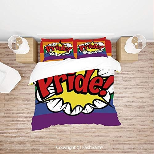 FashSam Duvet Cover 4 Pcs Comforter Cover Set Pop Art Comic Book Icon Pride Blast Bomb Explosion Effect Rainbow Flag for Boys Grils Kids(Double)