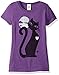 LOST GODS Girl's Halloween Full Moon Black Cat Heart T-Shirt - Purple Berry - X Large