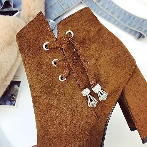 FORUU Women Boots Casual Shoes Martin Boots Suede Ankle Boots High Heeled Zipper Boot - Thumbnail 4