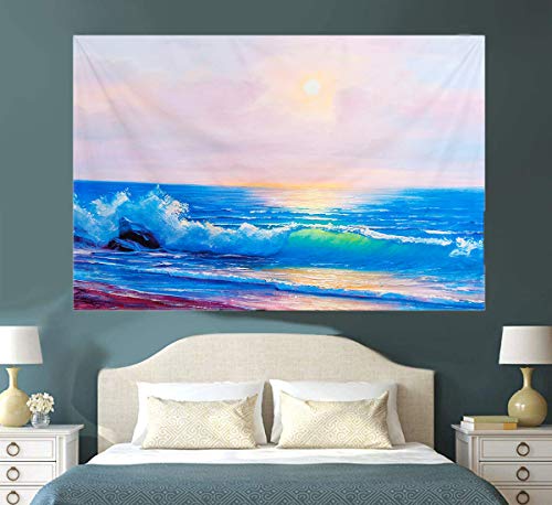 Tapestry Wall Hanging, Ocean Wave Sunset Tapestry Nature Landscape Wall Blanket Home Decorations for Living Room Bedroom Apartment Dorm Decor