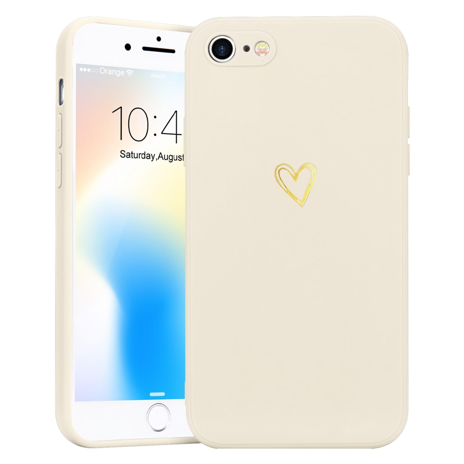 Wirvyuer Compatible with iPhone SE Case 2022/2020, iPhone 8 iPhone 7 Phone Case for Women Girls Silky Soft Protective Shockproof Silicone Phone Case with Cute Heart Pattern Design, Beige