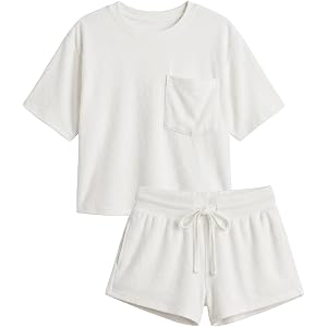 Haellun Womens 2 Piece Lounge Set Soft Short Sleeve Top and Drawstring Shorts for Summer