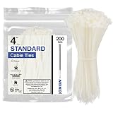 Neiko 51259A Natural White 4-Inch Heavy Duty Cable Zip Ties, 200-Piece | 18 lb Tensile Strength