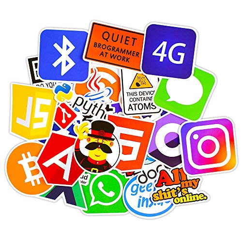 Laptop Stickers, Computer Stickers for Laptop Water Bottles Car Bumper Skateboard Guitar Bike Luggage Waterproof Vinyl Decals Cool Graffiti Stickers Pack (50 Pcs Program Internet Software Stickers)