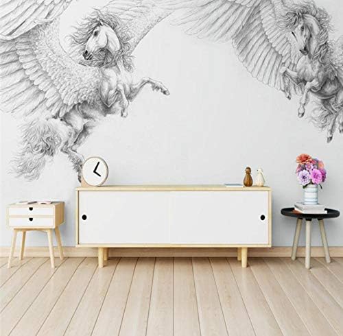 Sunkuxc 北欧モダンな手描きの黒と白のペガサスの背景の壁の背景カスタム大壁画の壁紙 400x280cm 買い取り