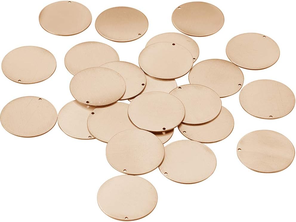 BENECREAT 24 PCS Flat Round Shape Brass Blank Pendants Stamping Blanks for Bracelet Earring Pendant Charms Dog Tags - Image 4