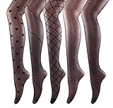 CozyWow Womens Black Sheer Patterned Jacquard/Fishnet Pantyhose Tights (5all)