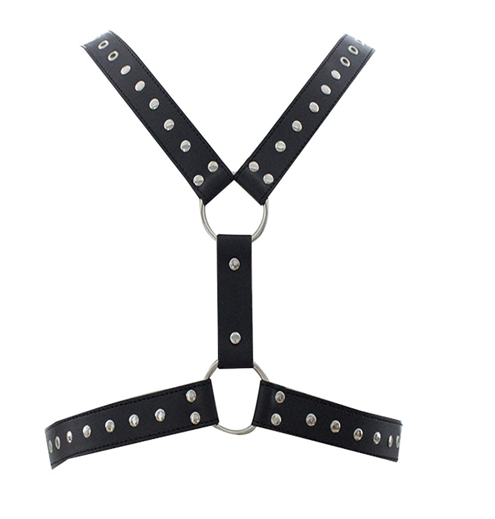 Pinwe Men's Black Leather Body Chest Harness Belt Adjustable Buckle Straps Body Cage Belt for Clubwear Costume