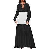 Ekaliy Women's Puff Long Sleeve Shirt Dress Elegant Button Down Loose Swing Party Maxi Dress