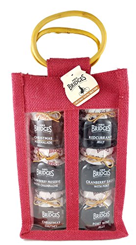 Mrs Bridges Christmas Tasting Set (Strawberry Preserve & Champagne, Christmas Marmalade, Cranberry Sauce with Port, Redcurrant Jelly, Christmas Chutney, Port wine Jelly), 4 Ounce Jars