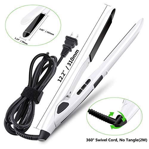 Flat Iron for Hair, HOCOSY Hair Straightener and Curler 2 in 1 with Digital LCD Display, Adjustable Temperature & Rapid Heating, Dual Voltage, Auto Shut Down, 1 Inch, White