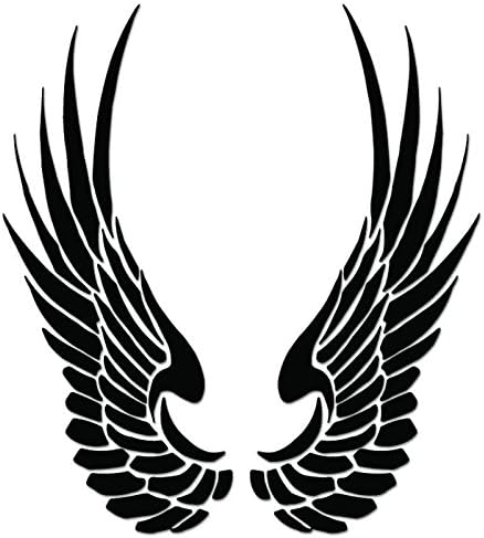 Tribal Art Angel Wings Vinyl Decal Sticker For Vehicle Car Truck Window Bumper Wall Decor - [10 inch/25 cm Tall] - Gloss BLACK Color