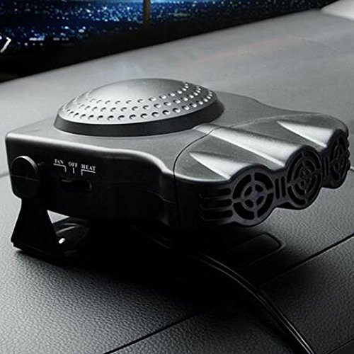 denshine 12V Car Heater/Demister Portable 30 Seconds Fast Heating 150W 2 in 1 Auto Ceramic Heater Cooling Fan 3-Outlet Plug Defrost The Windows (Black)