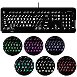 Macally 7 Color Backlit USB Keyboard (Large Print LED Lights/Illuminated Big Keys) Full Size Wired with Number Keypad for Apple Mac Pro iMac Mac Mini Desktops & MacBook Pro Air Laptop Computers
