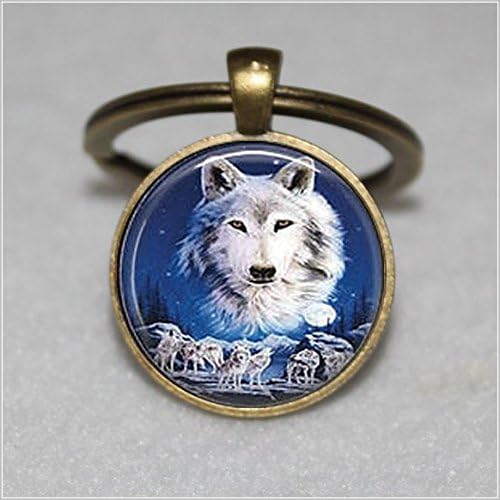 Glass Tile Keychain ,Wolf Keychain,Silver Keychain，Unique Key Ring Customized Gift，Everyday Gift Key Chain