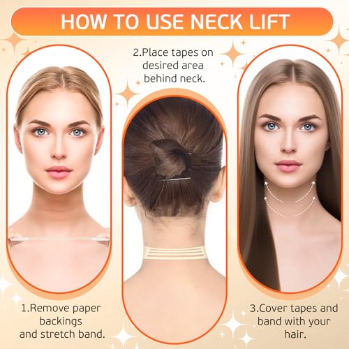 Neck Lift Tape Invisible, Neck Tape Lifting for Double Chin & Sagging Skin, Instant Face Lift Tape Behind Neck, Waterproof Elastic Neck Wrinkle Patches for Women (30PCS+4 Strips)