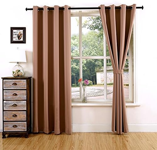 YOJA Thermal Blackout Window Curtain Drapes for Bedroom Light Coffee,52"Wx84"L(2 Panels/Set)