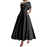 FIDDY898 Women One Shoulder Prom Dresses Long Satin Ruffle A Line Formal Prom Evening Gowns with Pockets 056