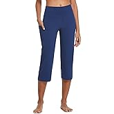 baleaf Womens Yoga Capri Pants High Waist Capri Leggings with Pockets Wide Leg Crop Exercise Workout Summer Pants