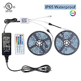 WenTop Led Light Strip Waterproof Kit DC12V UL Listed Power Supply SMD 5050 32.8 Ft (10M) 300leds RGB Flexible Light Strip 30leds/m with 44 Key Ir Controller Kitchen Cabinet, Bedroom,Sitting Room