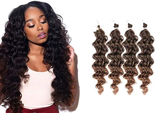 UNA 24inch Ocean Wave Crochet Braids (36strands/Piece, 4Pieces /Pack) Synthetic Crochet Hair Extension (T1B-27#)