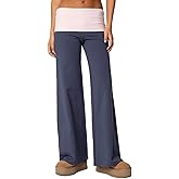 Aopwsrlyi Women Fold Over Yoga Pants Elastic Low Rise Wide Leg Contrast Foldover Leggings Bell Bottoms Baggy Sweatpants