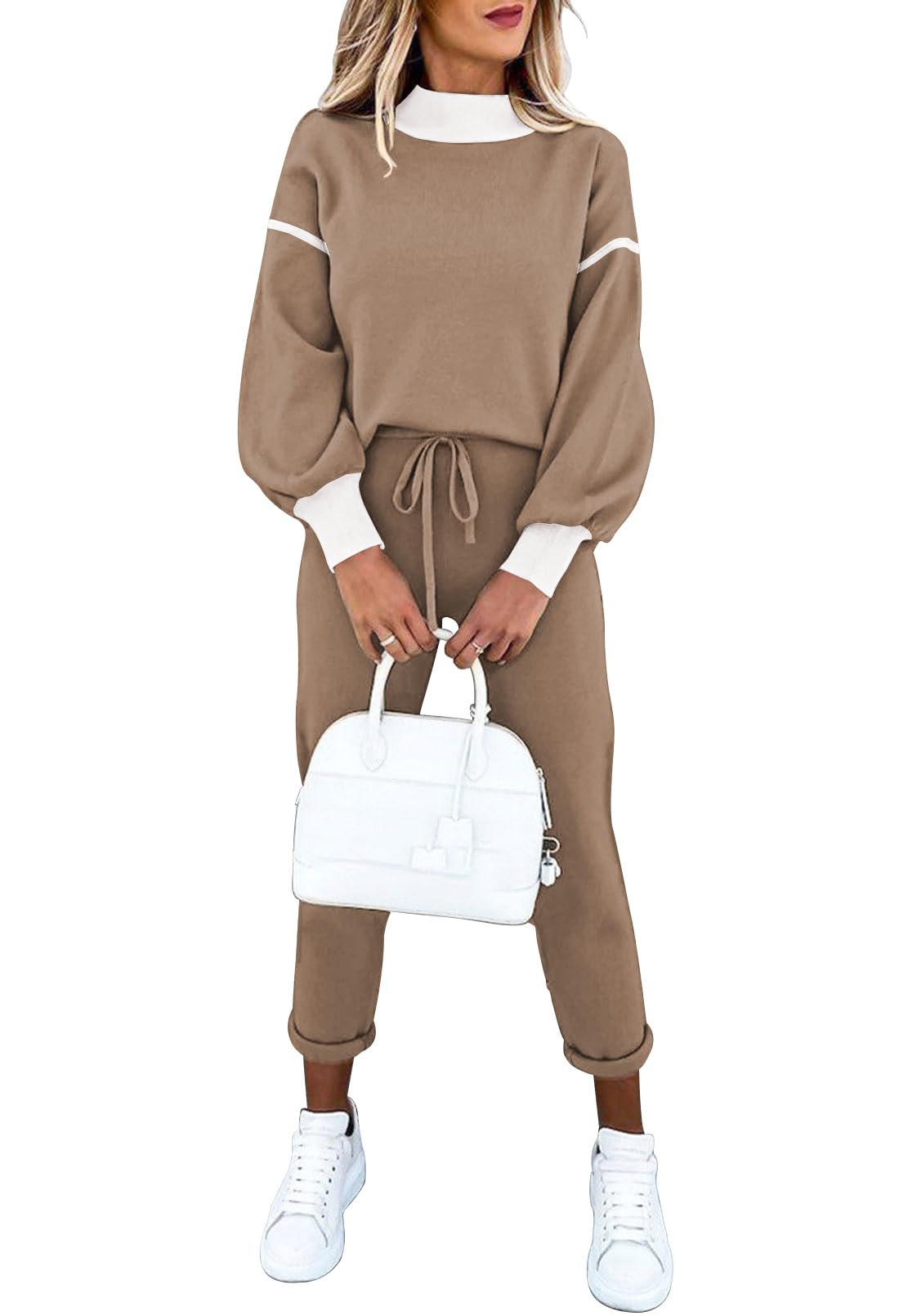 Fixmatti Women's Cozy 2-Piece Sweatsuit - Long Sleeve Pullover & Sweatpants Set In Pink