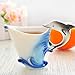 Kobwa(TM) Cute Dolphin Handmade Porcelain Tea Mug Coffee Cup Set with Spoon and Saucer (Blue) with Kobwa's Keyring